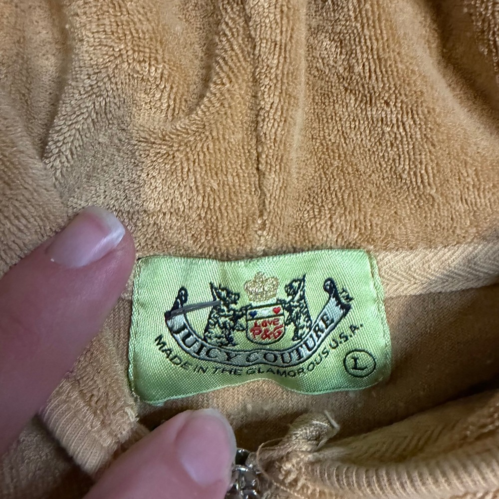 Juicy Couture Vintage Velour Zip Up Hoodie Tan Camel J Pull Y2K Made in USA L - Picture 2 of 6